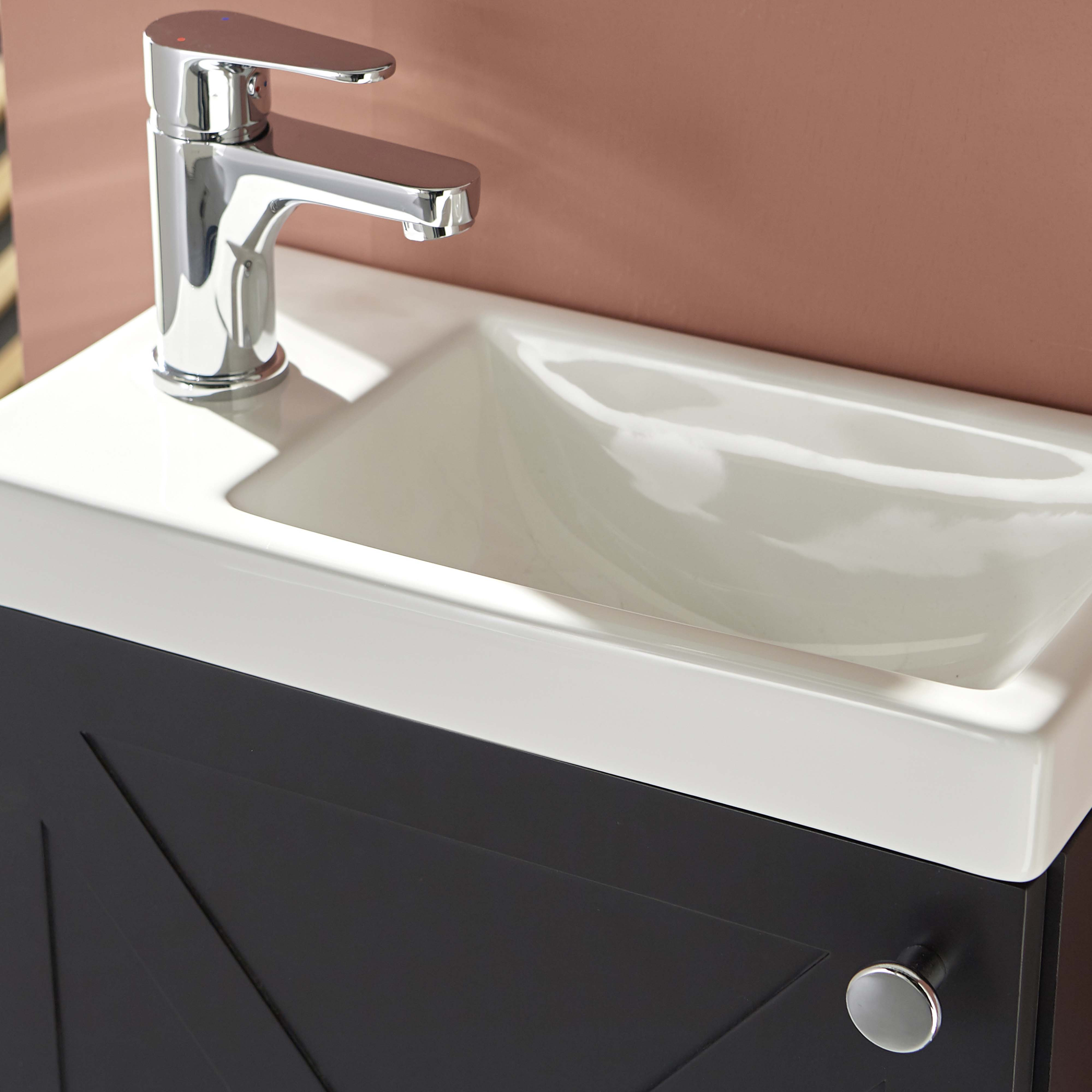 Meuble lave-mains noir carbone AVA avec miroir et robinet chromé