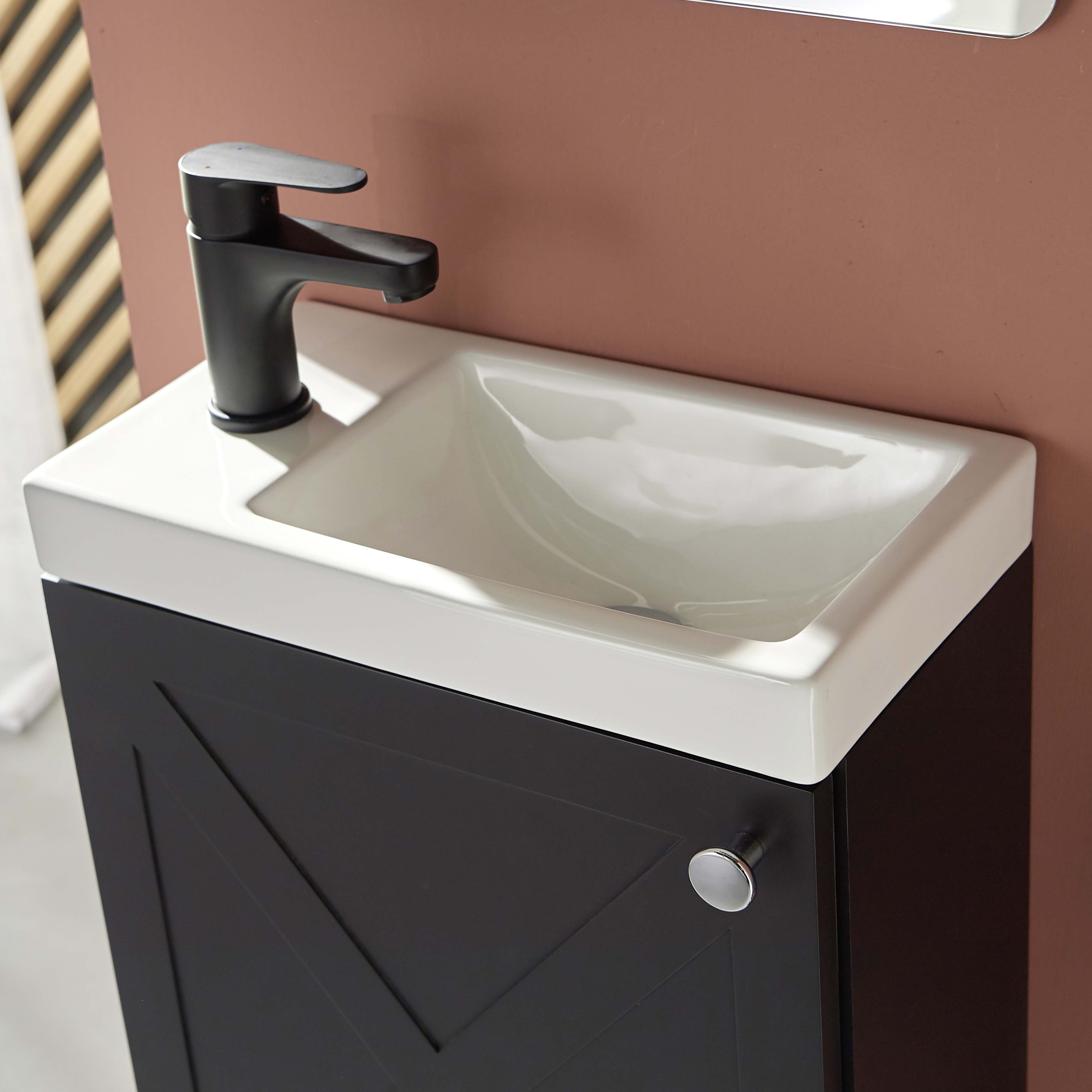 Meuble lave-mains noir carbone AVA avec robinet noir
