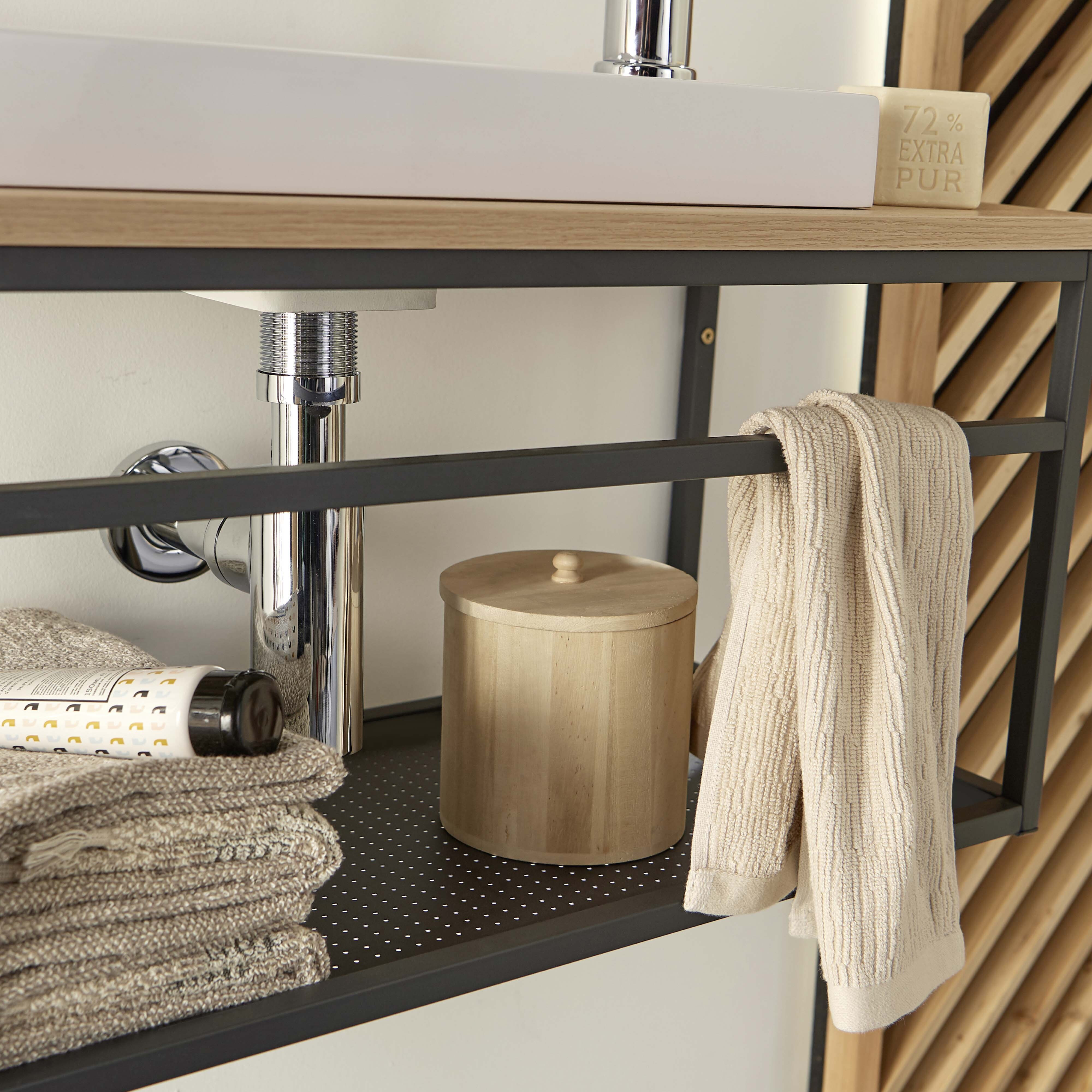 Meuble lave-mains Bois et Métal vasque Blanche WILL + robinet chromé